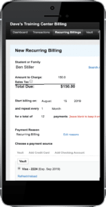 Recurring billing displayed on Iphone