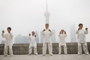 Tai chi can be practiced in a group or on your own.