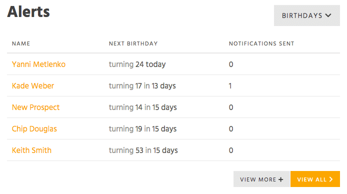 Alerts of upcoming student's birthdays