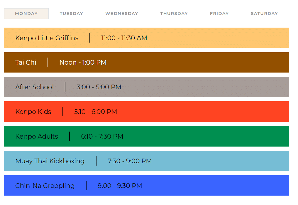 Tab View of Schedule