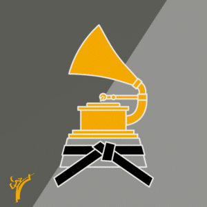 Grammy award with martial arts belt