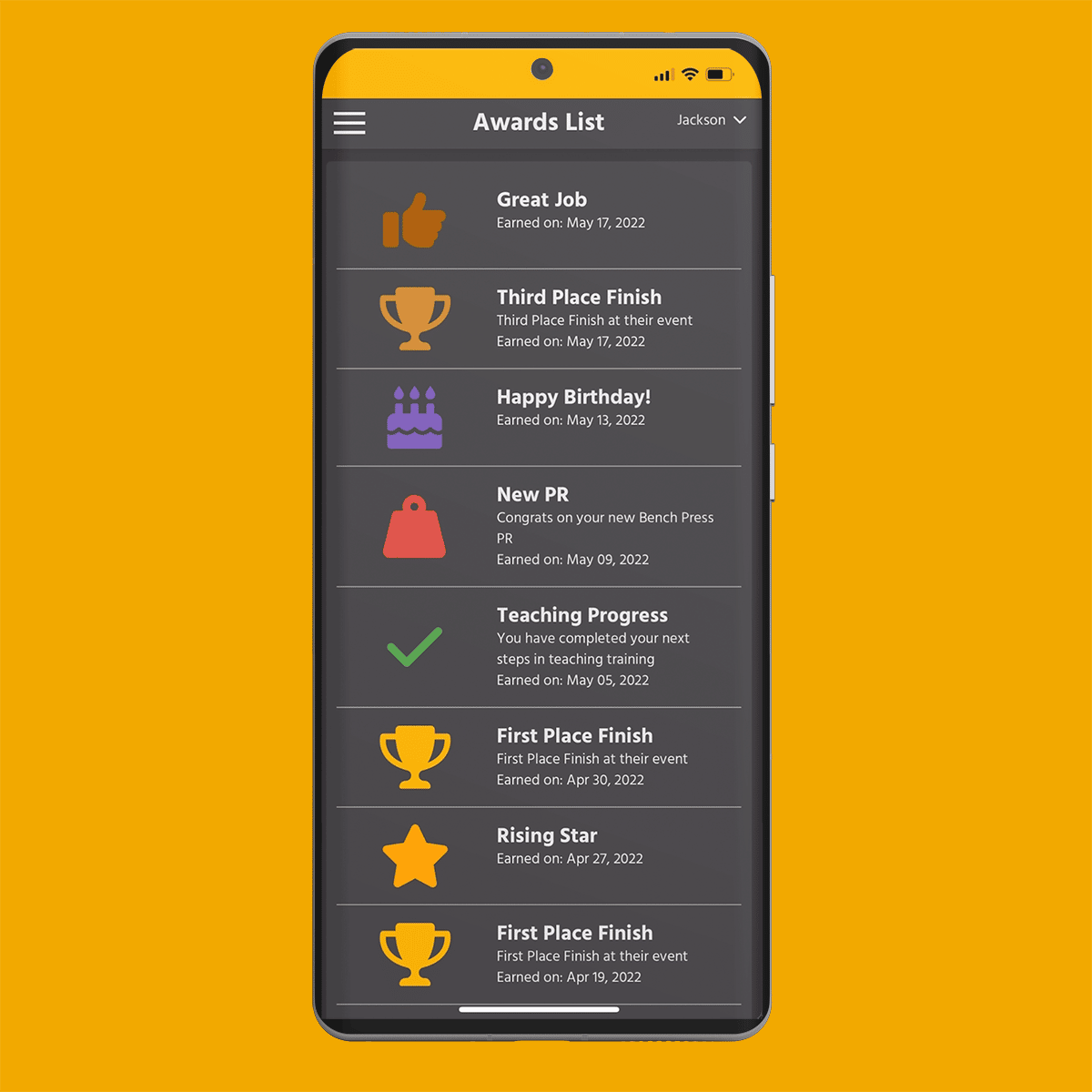 Achievements Screenshot on Mobile Device