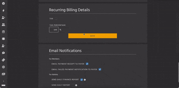 Recurring Billing Details settings