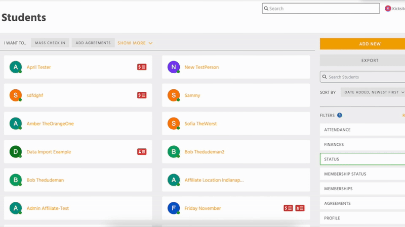 View and print barcodes (for active students who have one or more programs attached) from the Students List.