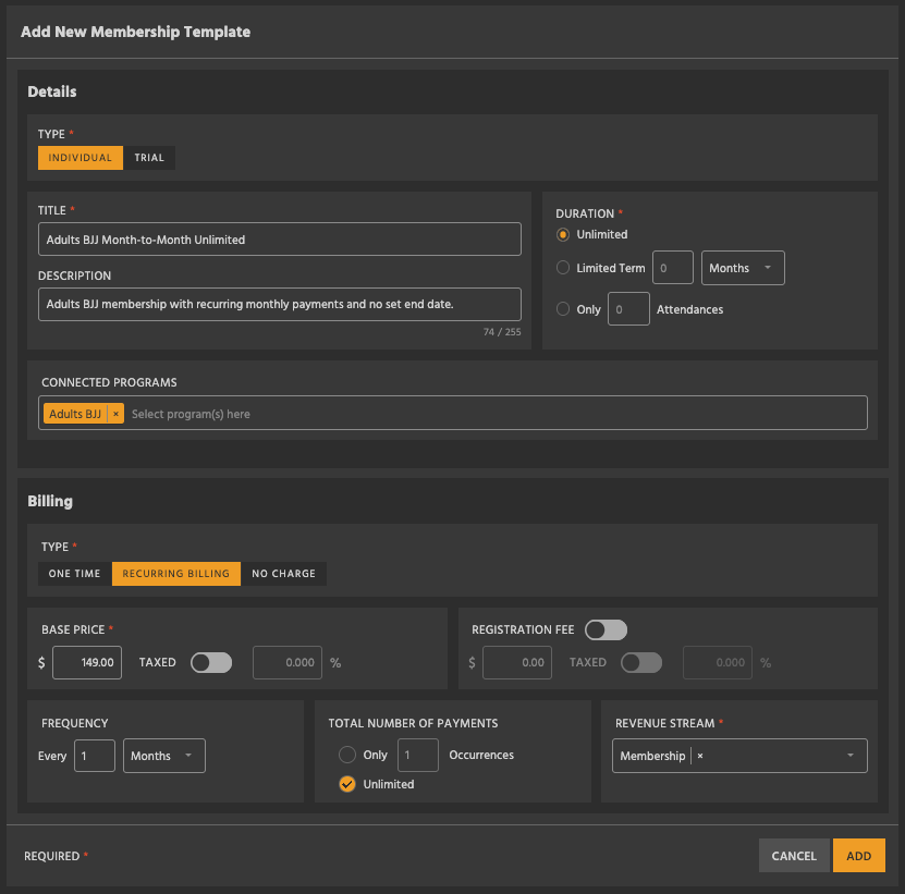 Individual or Trial Templates